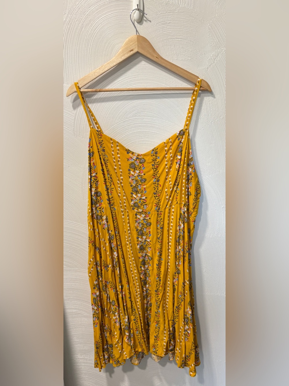 Old Navy Mustard Floral Midi Dress with Spaghetti Straps